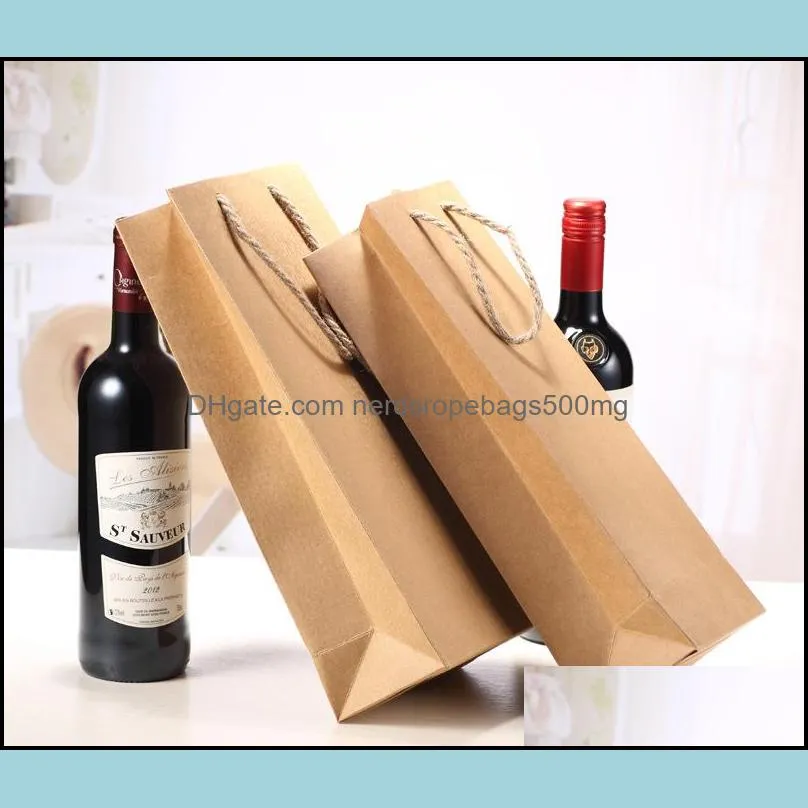 Reusable Kraft Paper Red Wine Bag Single And Double Gift Packaging Champagne Box Gift Handbags Easy To Carry 0 83sx C R