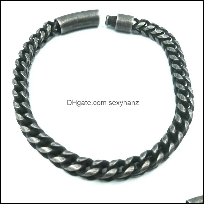 Cubic Stainless Steel Bracelet Cuban Box Black Wrist Link Chain Snap Clasp Bracelets For Men