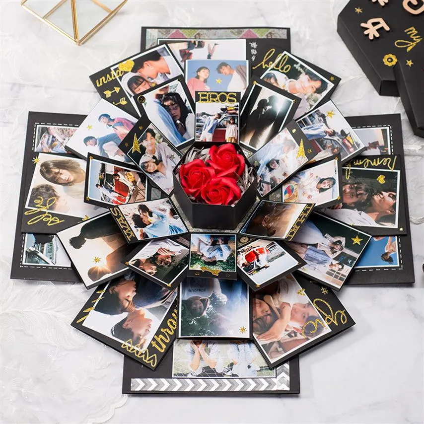 DIY 스크랩북 PO 생일 기념일 발렌타인 마술 287y에 대한 검은 육각형 놀라움 폭발 선물 선물 선물 선물 상자