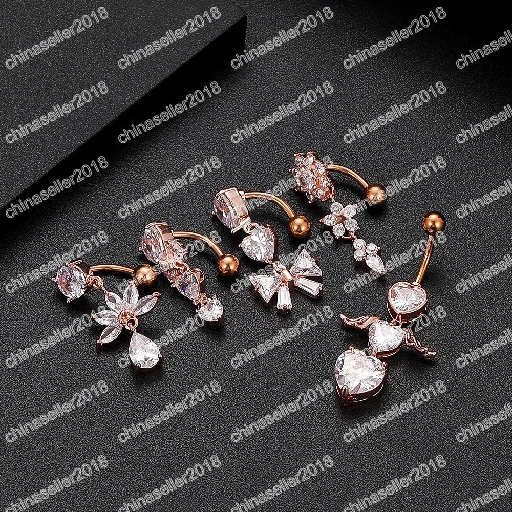 1PCS Stainless Steel Crystal Belly Button Piercing Jewelry 14G Reverse  Navel Piercing Barbell Dangle Flower Belly Ring For Women - AliExpress