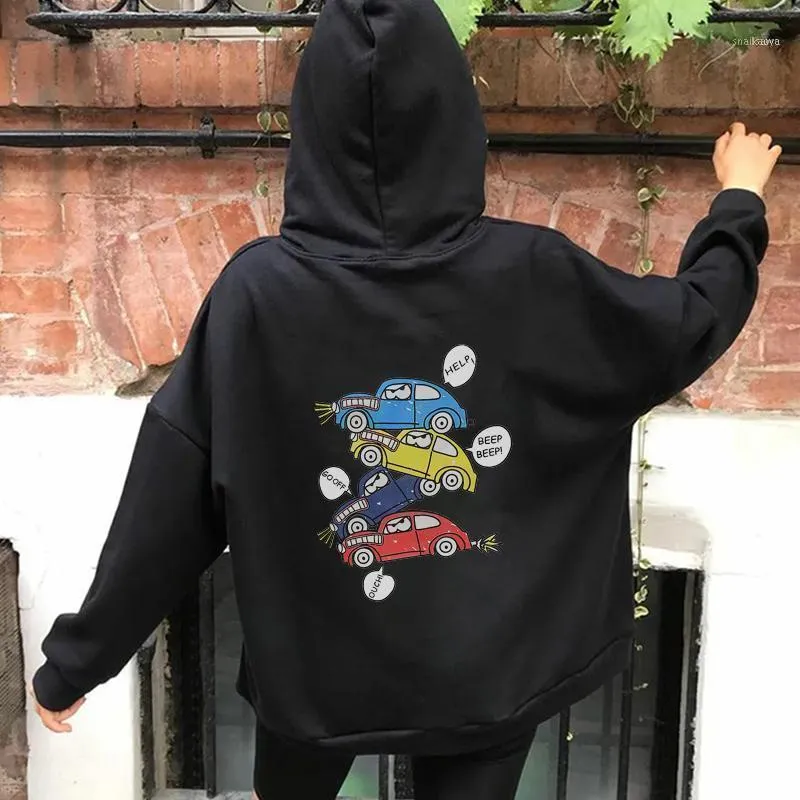 Women's Hoodies Sweatshirts 2022 Dames Hip Hop Streetwear Herfst Winter Grappige cartoon Harajuku Y2K Zipper Vintage CAR Oversized Brown Swea