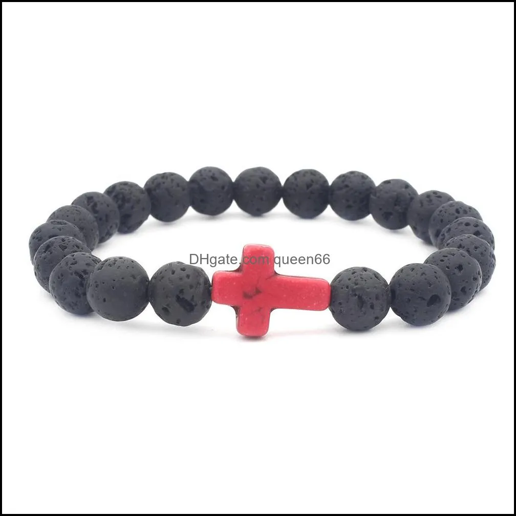 Natural Black Lava Stone Cross Bracelet DIY Aromatherapy Essential Oil Diffuser Bracelet for women men Jewelry