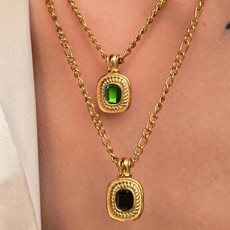 Catene Dasein ACC Ins Collana a catena Figaro in acciaio inossidabile placcato oro 18k all'ingrosso stile corte rosso con zirconi cubici per le donneCatene