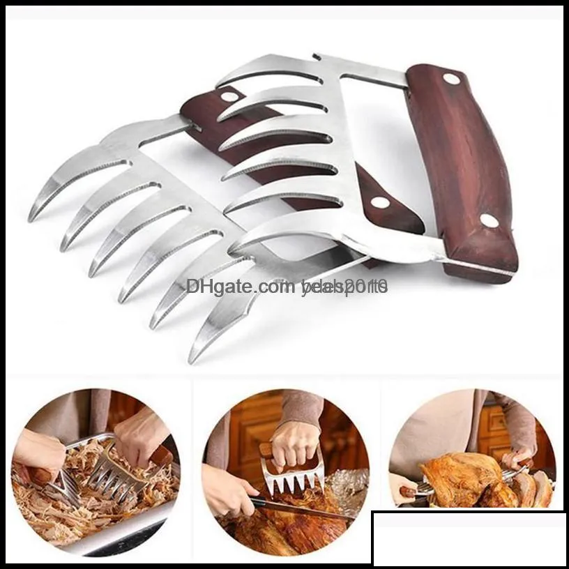 Potry Kitchen Tools Kitchen, Dining Bar Home & Gardenstainless Steel Bear Claw Wooden Handle Divided Tearing Flesh Mtifunction Meat Shred