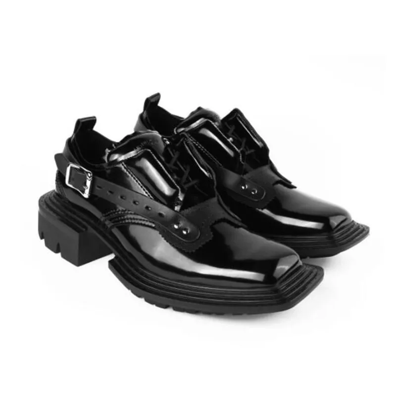 Erkekler toka ayakkabı siyah gerçek deri adam spor ayakkabılar kare erkek dantel yukarı ayakkabı