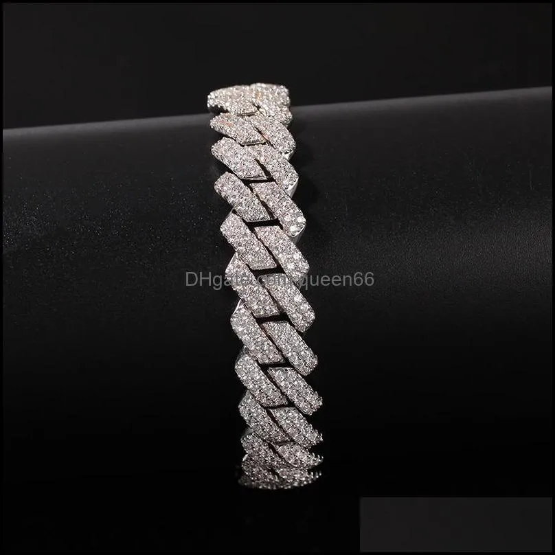 Chain Hip Hop + Cubic ZIrconia Bling Iced Out Gold Silver Open Lock Seamless Cuban  Link Chain Bracelet for Men Rapper Jewlery 364