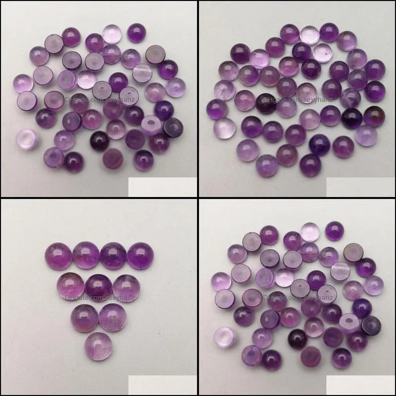 Natural stone 6mm 8mm 10mm 12mm Round Amethyst Loose Beads Cabochons Flat Back for necklace ring earrrings jewelry accessory