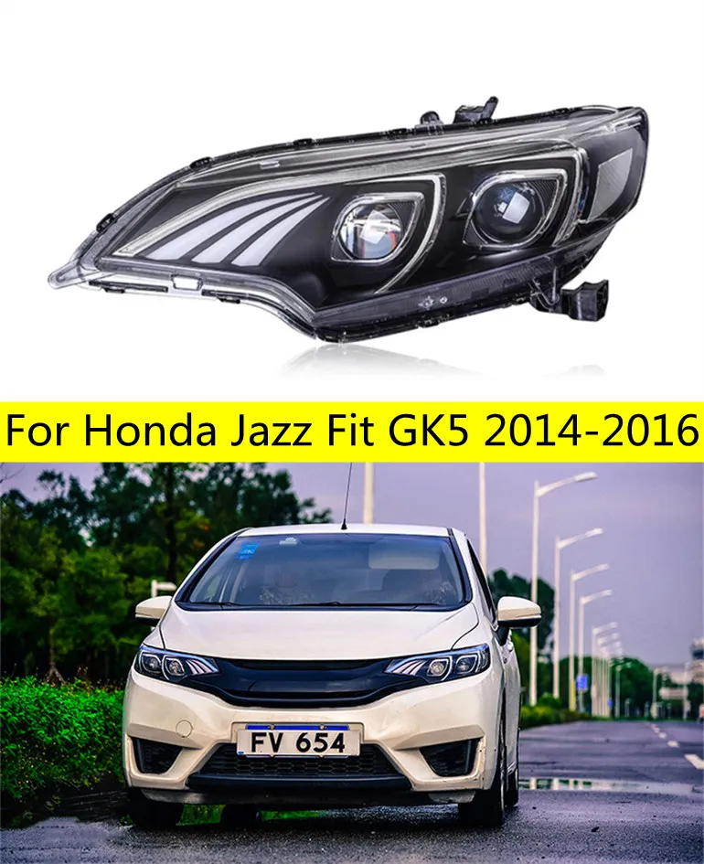 LED Headlight For Honda Jazz Fit GK5 2014-20 16 DRL Daytime Running Headlights High Beam Front Lamps Streaming Turn Signal