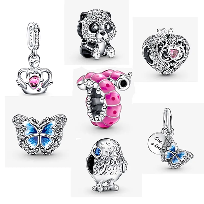 2022 Primavera 925 Plata de ley Fit Pandora Charms Bracelets Bear Pollo Butterfly Love Heart Crown Charm para Mujeres Europeas Boda Original Moda Joyería