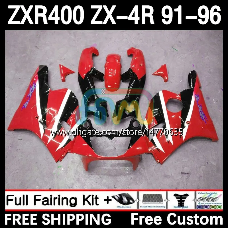 OEM-kropp för Kawasaki Ninja ZXR 400 CC ZX-4R ZX4R 91-96 BOODYWORK 12DH.137 ZX 4R 4 R 400cc ZXR400 91 92 93 94 95 96 ZXR-400 1991 1992 1993 1994 1995 1996 Fairings Red Black