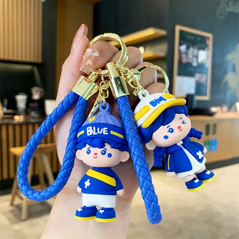 Partido criativo Favor Klein Blue Car Keychain fofo e delicado garoto boneca de menina casal de casal