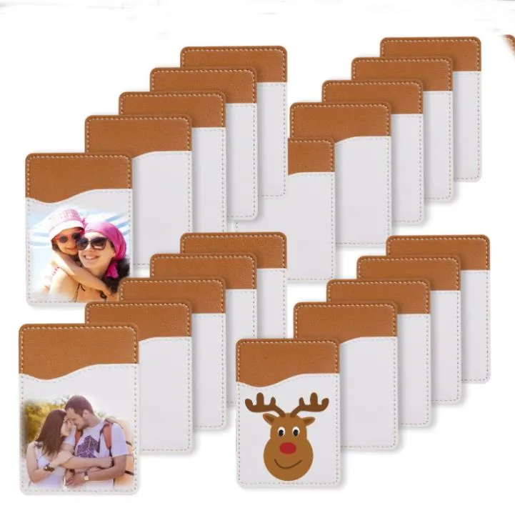 Sublimation Cartão Titular Favor PU Couro Celular Telefone Voltar Adesivo Com Adesivo Branco Em Branco Dinheiro Dinheiro Cartões de Crédito Coberturas Presente de Natal SN4902