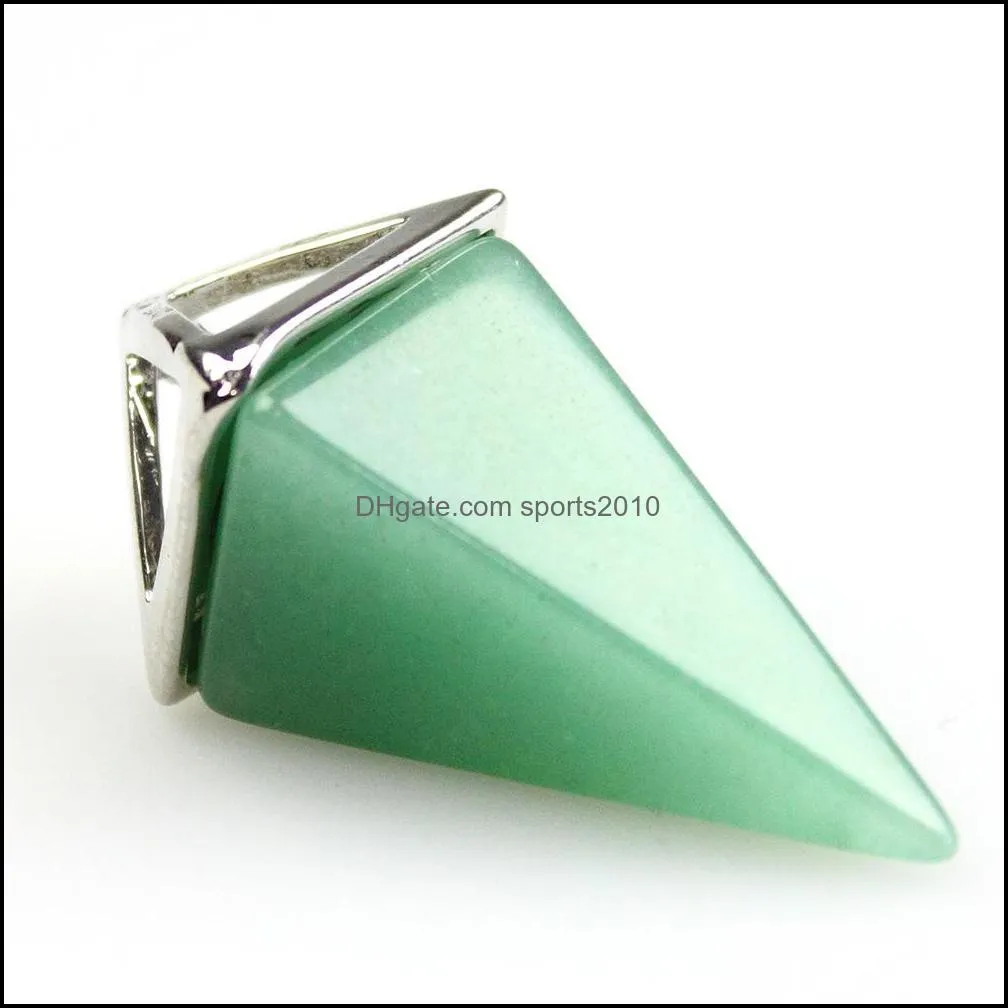 natural crystal square cone shape chakra stone pendulum charms rose quartz pendants for jewelry accessories diy making sports2010