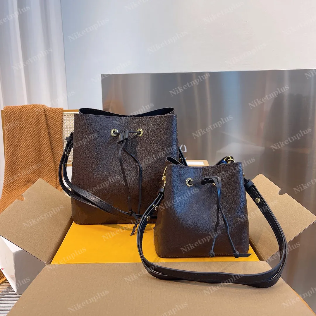 NEONOE Nano Mini Drawstring Handbags NEO NOE Luxurys Bucket Bags Monograms Flowers Canvas Crossbody Bag Leather Purse Adjustable Shoulder Strap Bag