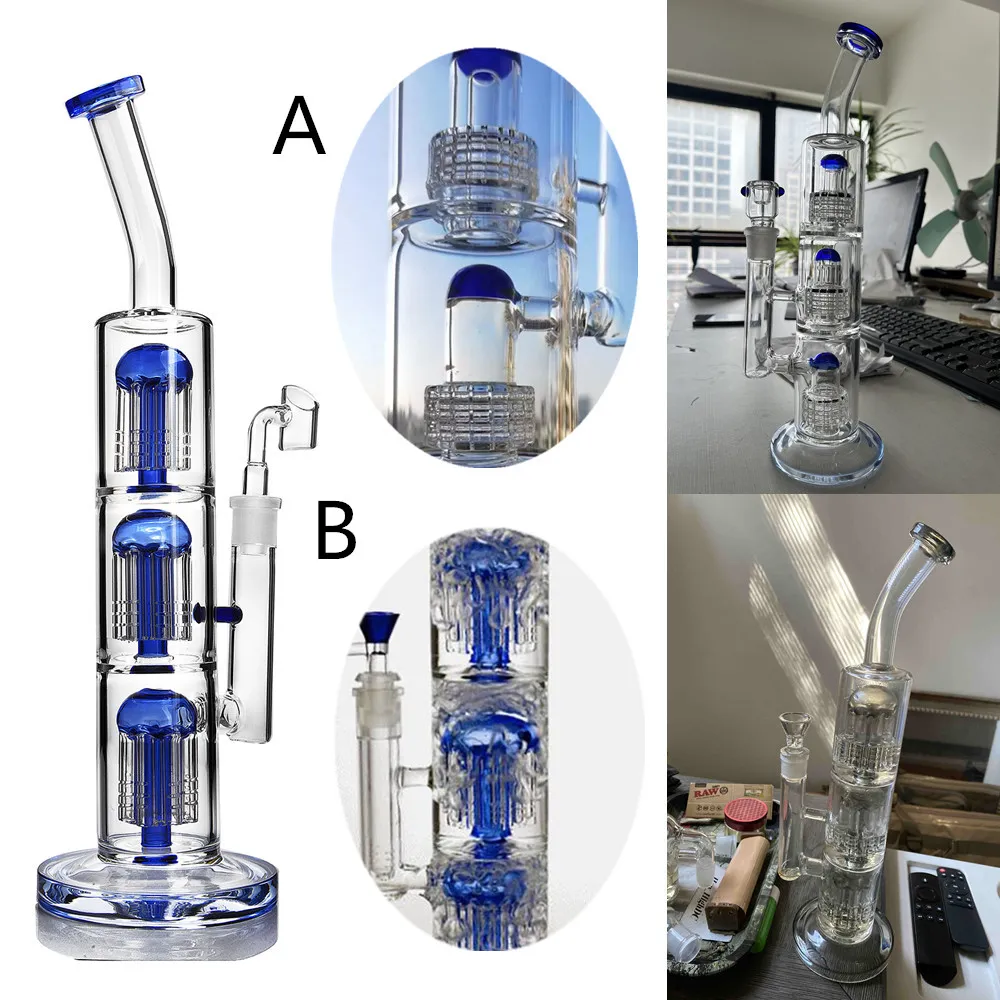 Blue Glass Hookahs with Matrix Tire Perc Arm Tree Percolator Bong Water Pipe Recycler Fab Egg Oil Dab Rig Bubbler Smoking Ice Catcher Accessory