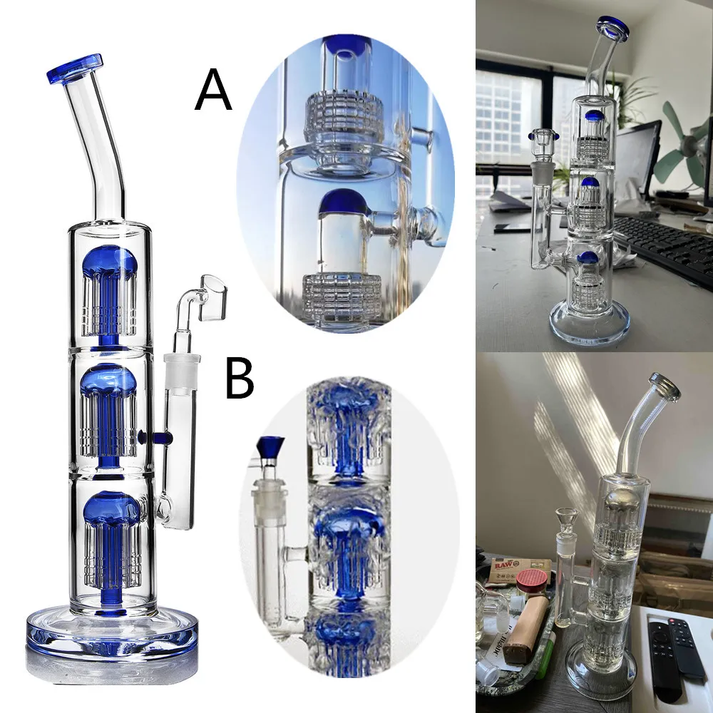 Cachimbos de água de vidro azul com matriz de pneu Perc Arm Tree Percolator Bong Water Pipe Recycler Fab Egg Oil Dab Rig Bubbler Fumar Acessório coletor de gelo