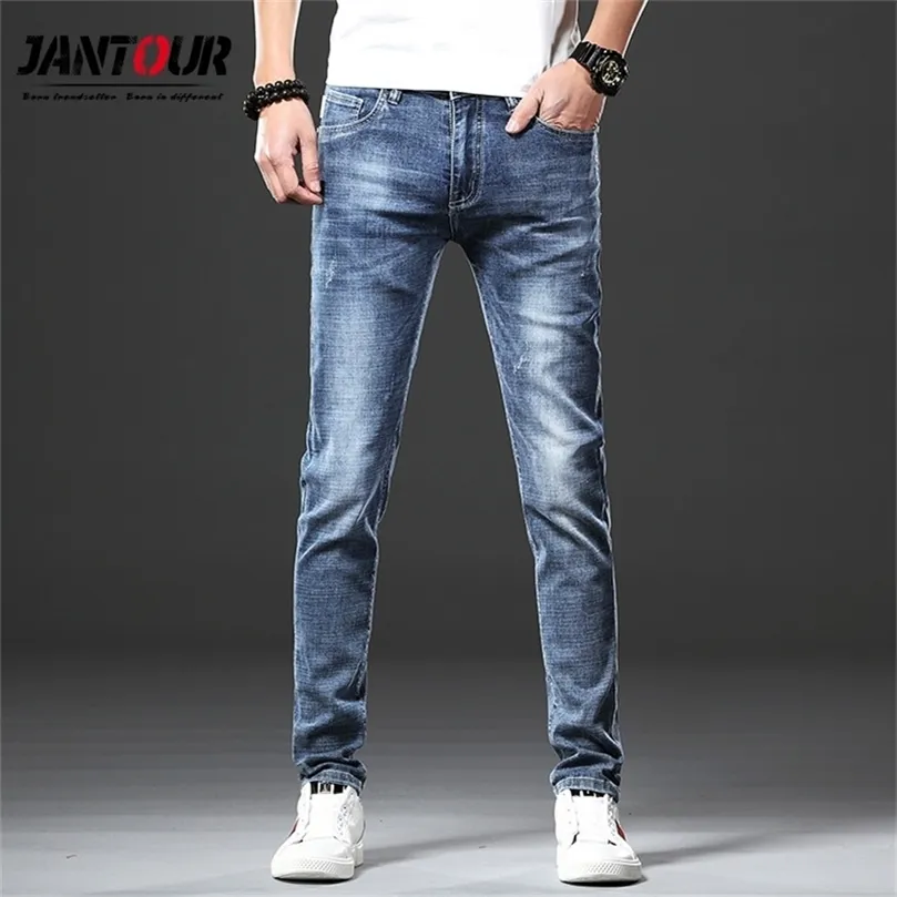Jantour Brand Skinny jeans men Slim Fit Denim Joggers Stretch Male Jean Pencil Pants Blue Men's jeans fashion Casual Hombre 201128