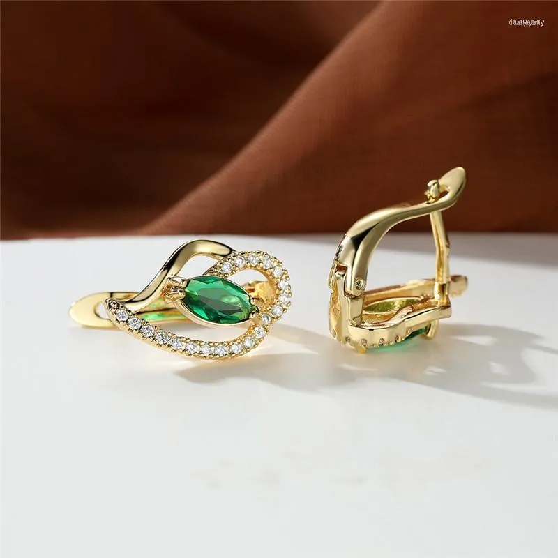 Stud Vintage Creux Zircon Hoop Boucles D'oreilles Vert Cristal Marquise Pierre Boho Or Rose Couleur Fleur Pour Les Femmes BijouxStud Dale22 Farl22