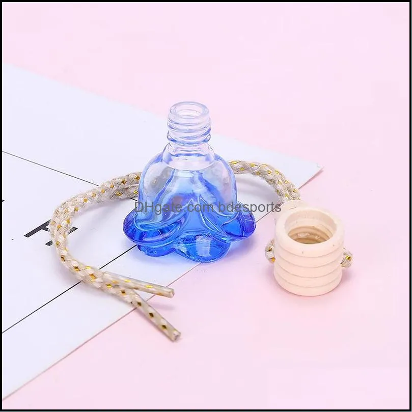 NEWRose Perfume Bottle Flower Shape Empty Glass Car Essential Oils Perfume Pendant Ornament Rose Fragrance Bottles 6styles RRD12097