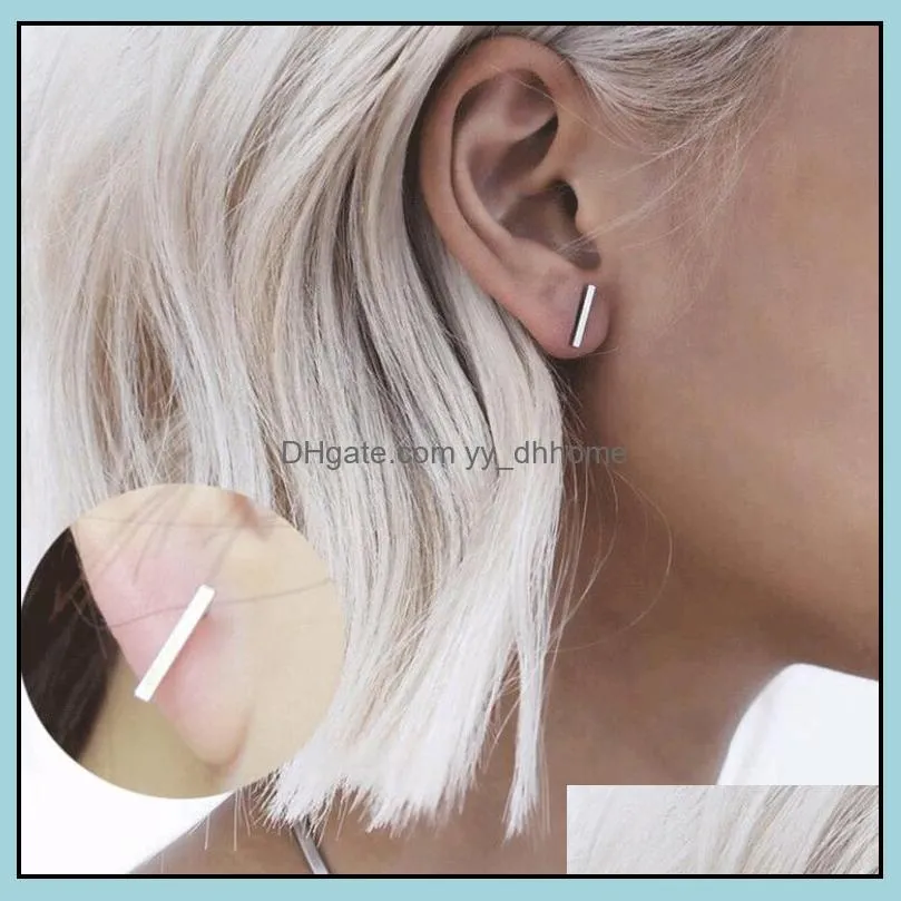 Gold Silver plated Black Punk Simple T Bar Earrings For Women Ear Stud Line Earrings Fine Jewelry Minimalist Earring 3 colors