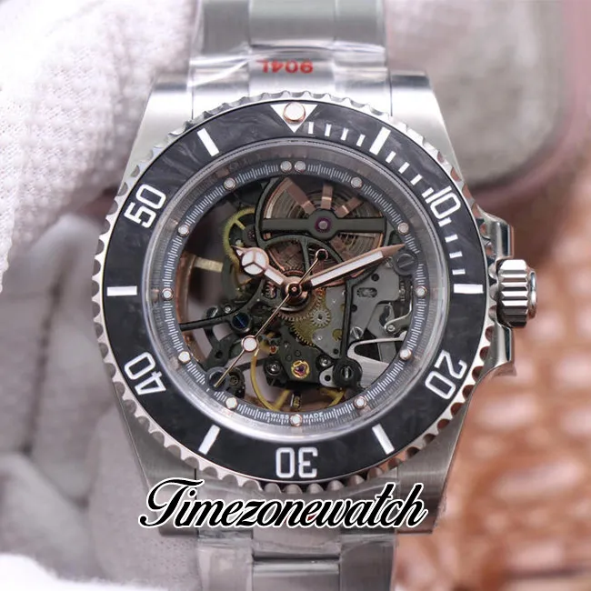 WWF Andrea Pirlo Project Skeleton SA3130 Automatisk herrar Titta på svart kolfiber Bezel Skeleton Dial 904L Steel Case and Armband 195A