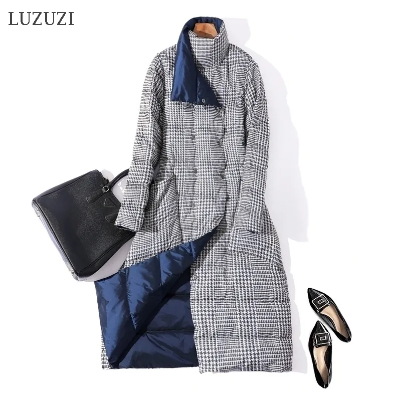 Luzuzi Double Side Wing Winter Down Jacket Fashion Long Doublebreasted Down Coat Female Warm White Duck Down Parka 201102