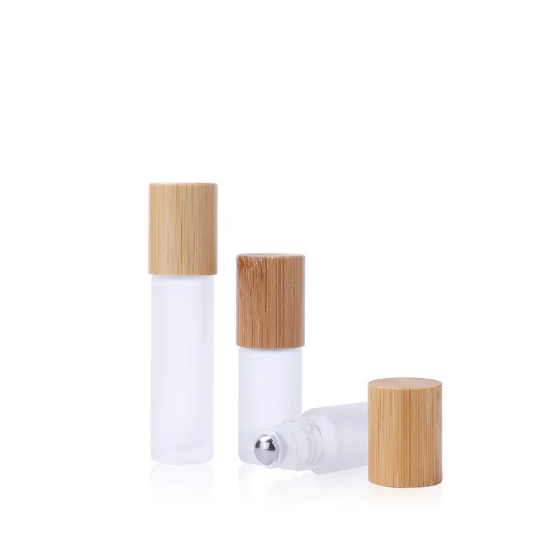 5ml 10ml 15ml Rotolo di vetro ambrato smerigliato su bottiglie Bottiglia di rullo di olio essenziale vuota ricaricabile con sfere a rullo in acciaio inossidabile