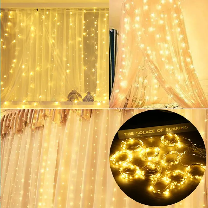 Strängar LED 3M Fairy Lights Garland Curtain Lamp fjärrkontroll USB Sträng bröllop dekoration sovrum dekor semester belysning