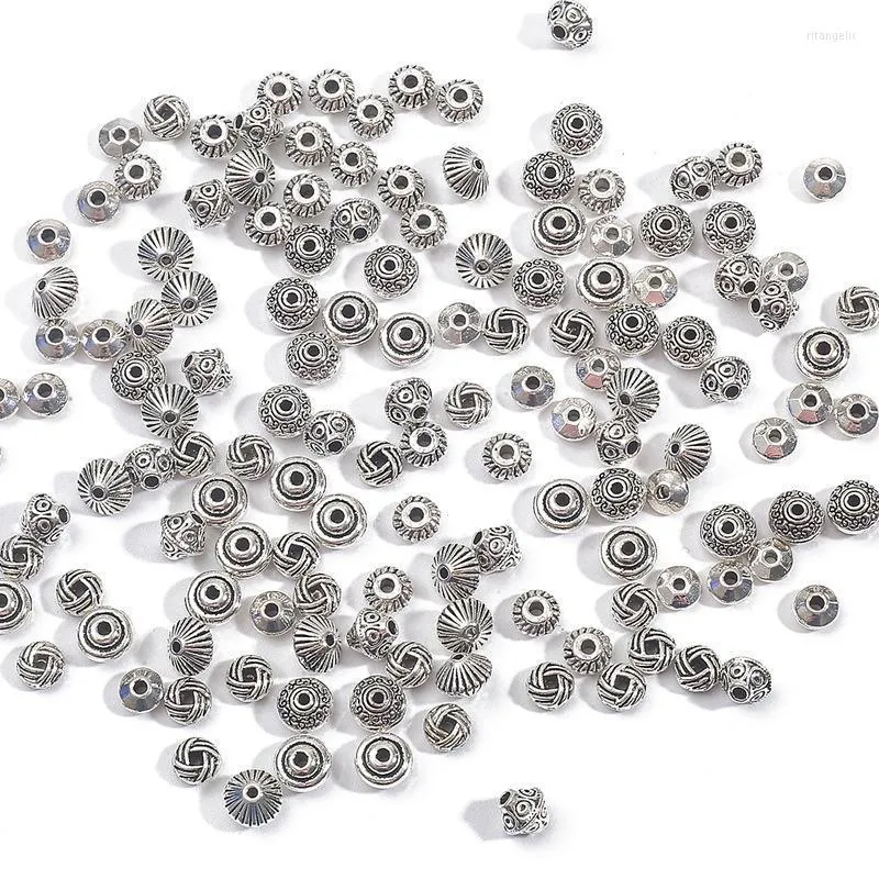 Autres 30-50pcs 6mm 7mm Rondelle Spacer Perles Couleur Argent Antique Tibétain Métal Grand Trou Lâche Pour La Fabrication De Bijoux DIY Résultats Rita22