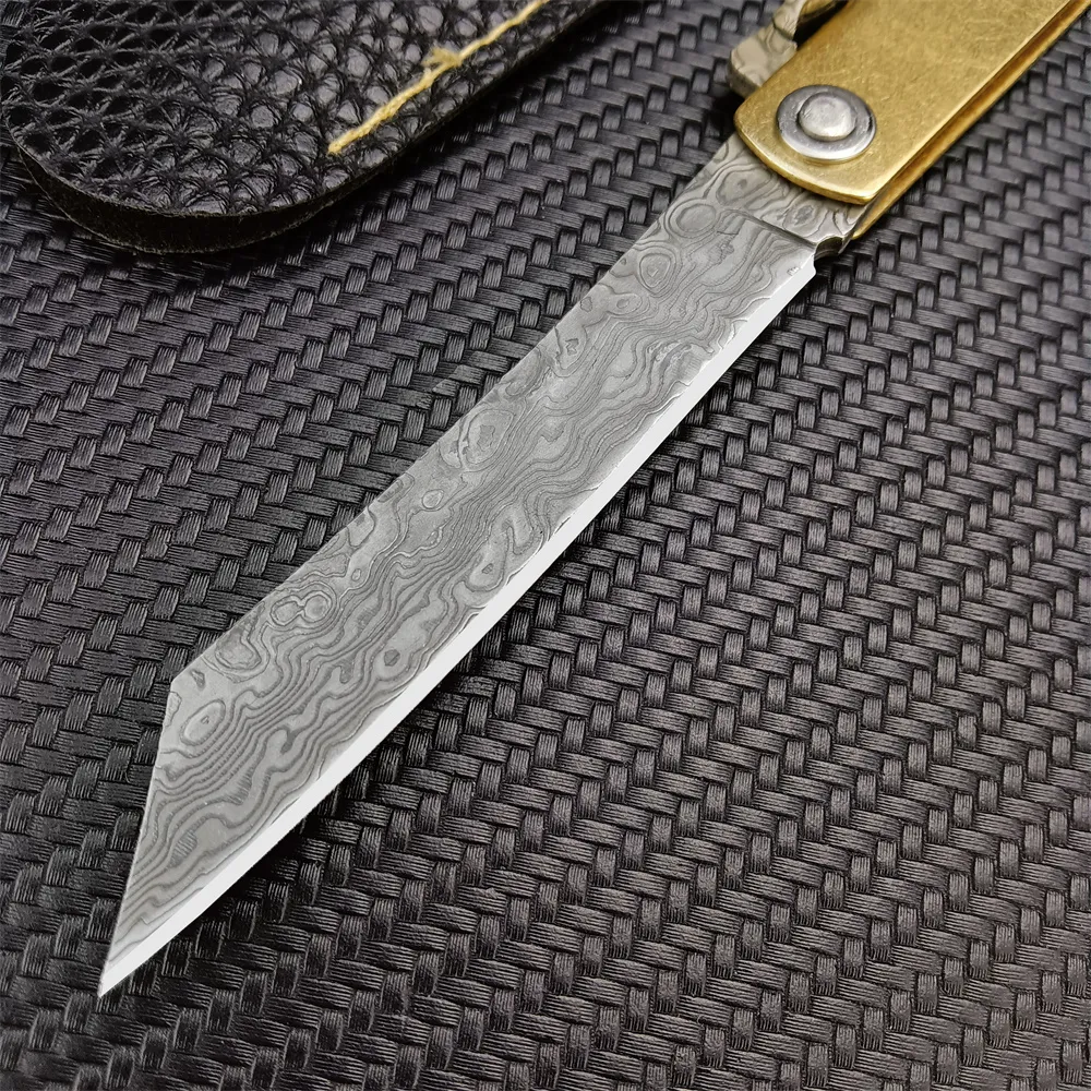 Японская ручная ручная работа Higonokami Mini Pocket Knife VG10 Damascus Blade Brash Satin Hande Collection Ножи для ножного любителя на открытом воздухе Hu2065927