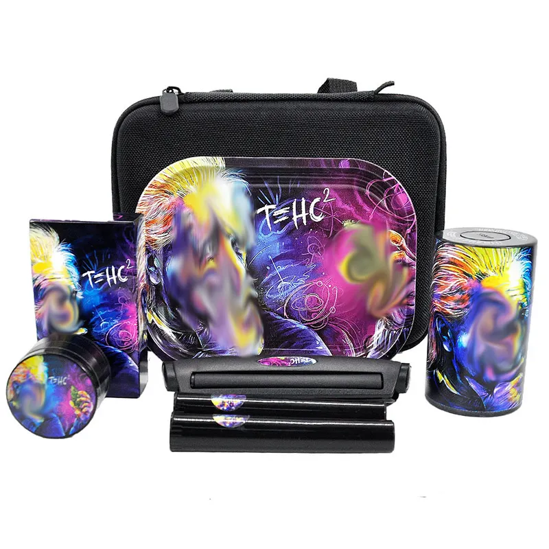 Rolling Tray Set Case 12-Piece Cigarette Grinder and Smoking Bag Dry Herb Tobacco Jar Pipes Accessories