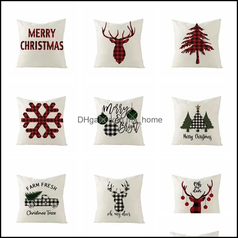 18 inch christmas pillowcase plaid printed linen decor throw cushion cover home sofa decorative pillow case vtky2024