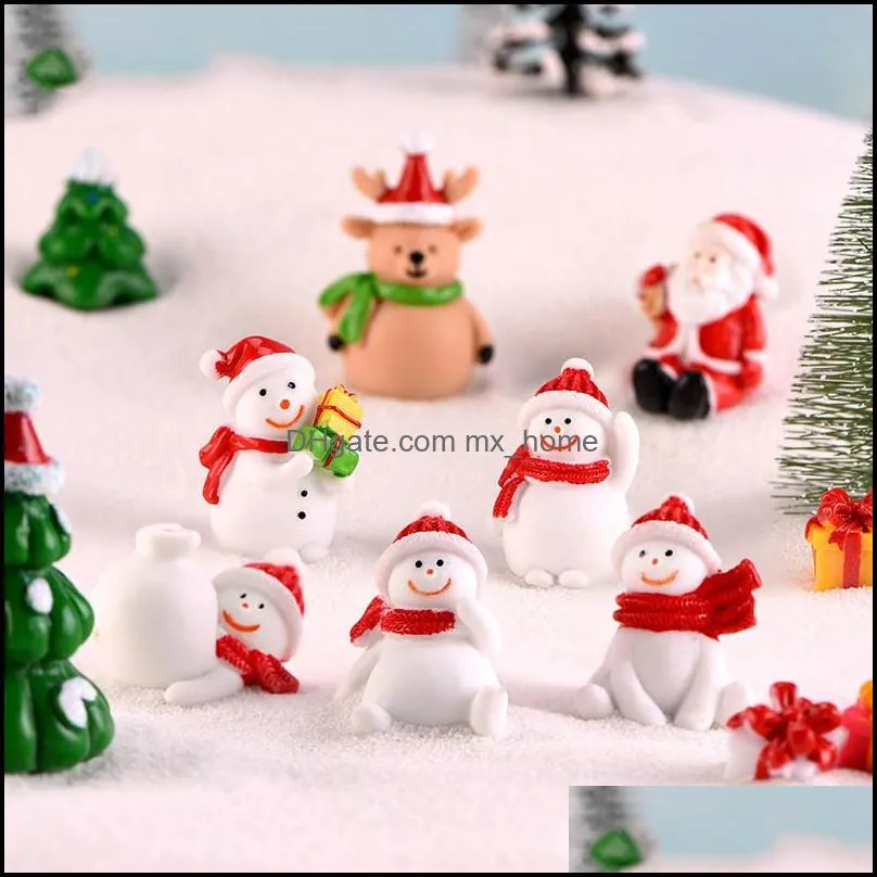 Christmas Miniature Figurines Snowman Santas Deer Xmas Tree Snow Landscape Bonsai Decoration Resin Craft Gift Fairy Garden Accessory Drop De