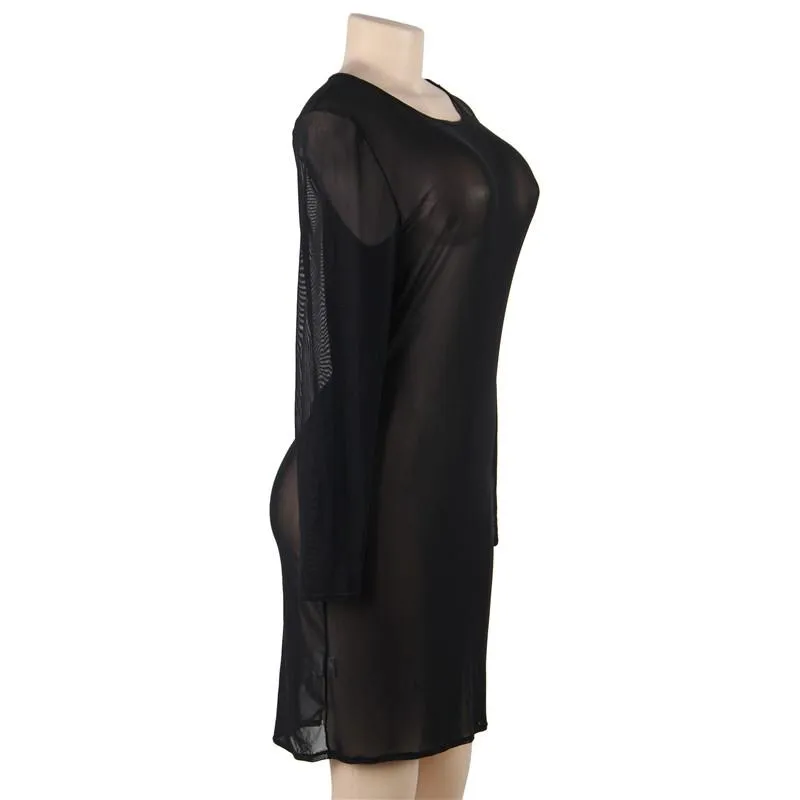 knee length dresses for ladies AnaOno Narmda Mesh Babydoll Dress, Black