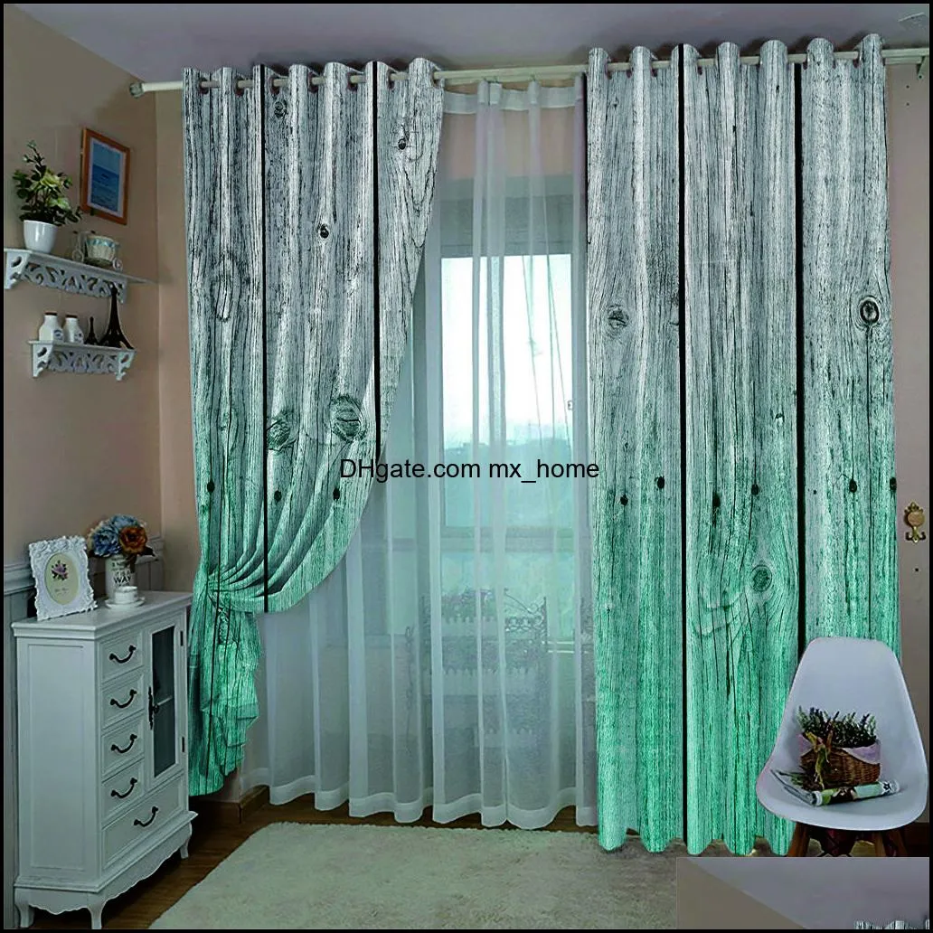 custom bCurtain Decoration 3D Brief Blue gray wooden board Curtains For Bedroom Living room Polyester Room Curtain