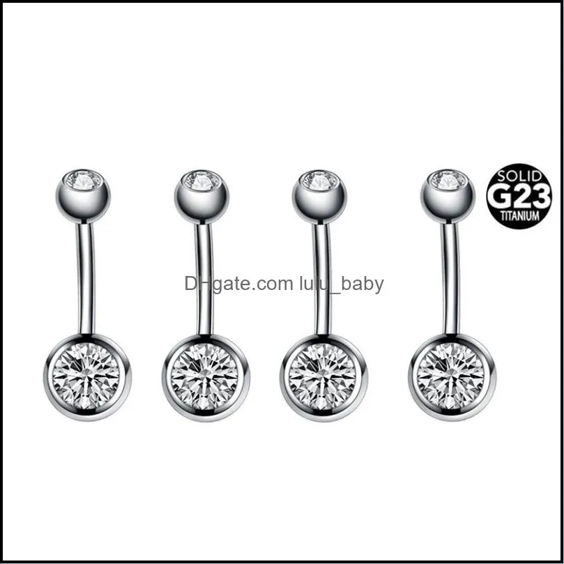 14g solid g23 implant grade titanium belly button ring internally threaded cz navel piercing barbell women body jewelry