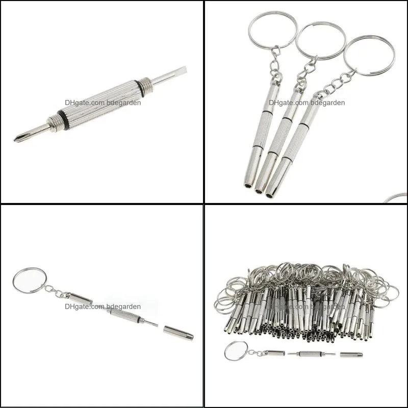 Keychains 100Pcs Multifunction 3 In 1 Eyeglasses Screwdrivers Key Chain Repair Tools Keychain Fashion Jewelry