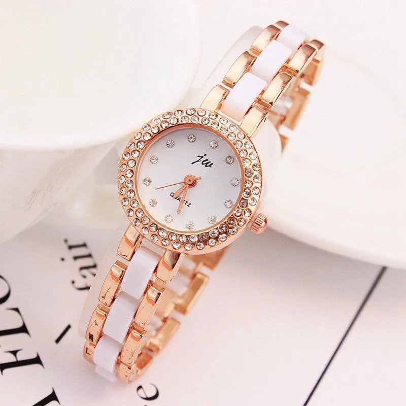 Brand Wristwatches JW Quartz Assista Mulheres Luxo Rose Gold Ladies Simple Crystal Bracelet Relógios femininos Relógios