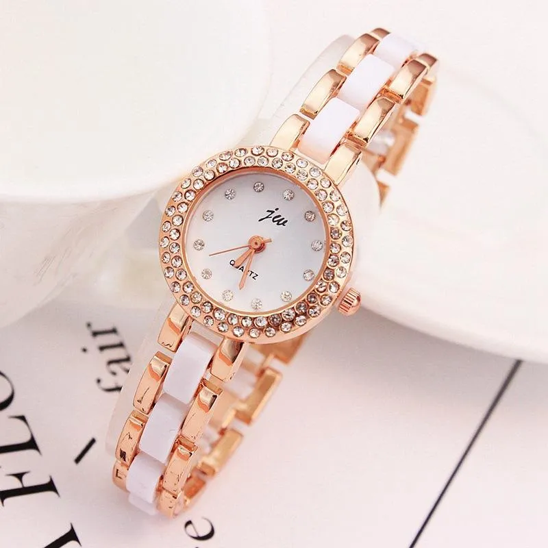 ساعة Wristwatches العلامة التجارية JW Quartz Watch Women Luxury Rose Gold Ladies Simple Crystal Bracelet Watches Female Higwristwatches