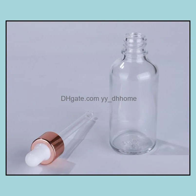 wholesale clear serum glass dropper bottles 5ml 10ml 15ml 20ml 30ml 50ml 100ml with rose gold lid for essential oils sn4517