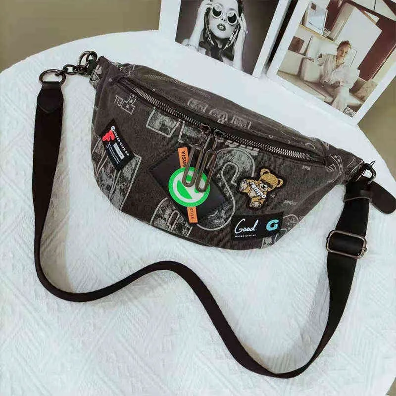 Fanny packs Women's Chest Bag Wash Jeans with Leather Messenger Bag Fashion Cloth Paste Sports Waist Bag Leisure Fashion 220627