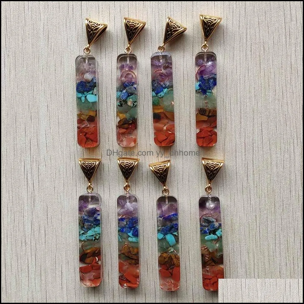 retro reiki colorful chakra pendant natural amethysts lapis lazuli 7 colors stone pillar pendants charms wholesale