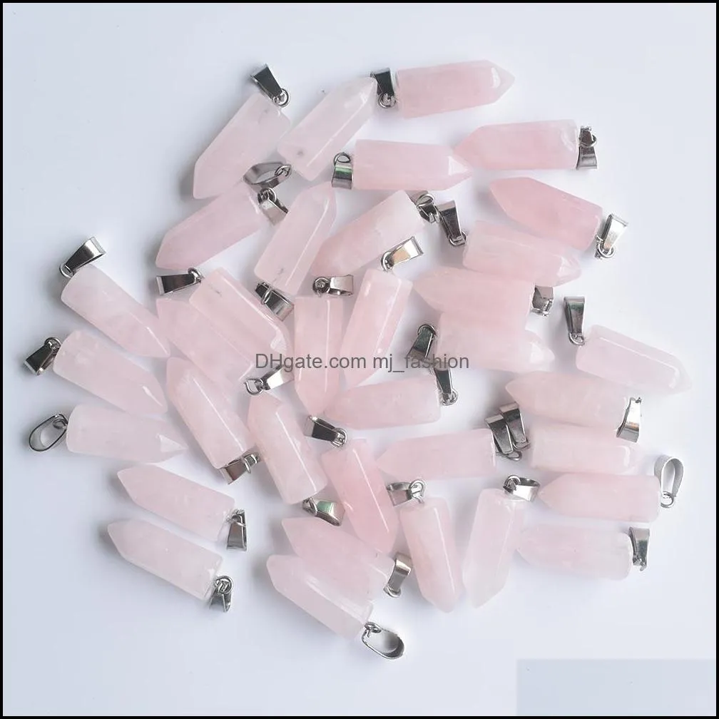 rose quartz hexagonal pillar natural stone charms chakra healing pendant diy necklace earrings jewelry makin mjfashion