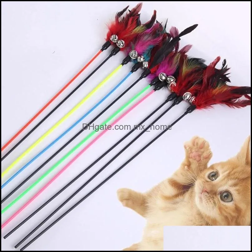 bell feathers pet toys soft colorful rod toy for cats kitten funny playing interactive cat supplies wll216