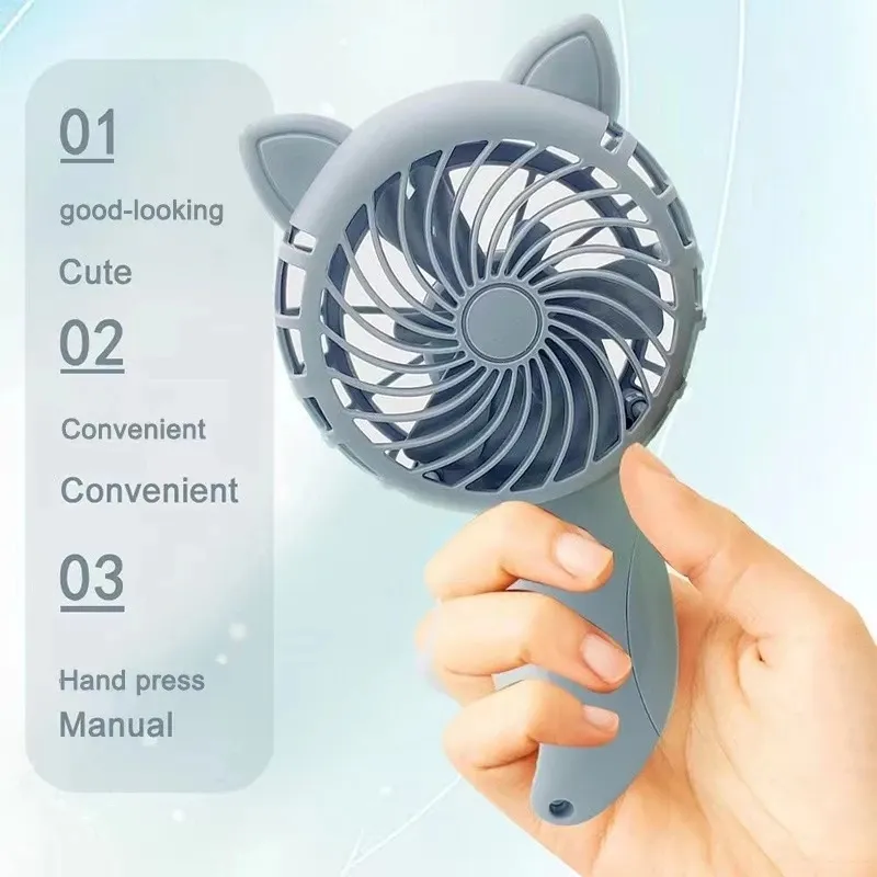 1PCS Mini ventilatore manuale estivo portatile per feste per bambini Gatti portatili Ventilatori a pressione manuale Estati Fresco simpatico gatto piccolo ventilatore