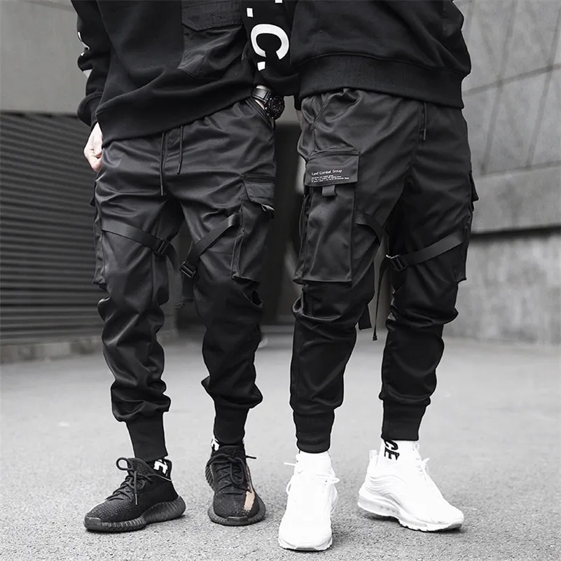 Rubans Hommes Jogger Pantalons de survêtement Pantalons cargo pour hommes Streetwear Hip Hop Casual Noir Sarouel Mâle Harajuku Pantalon de mode 220726