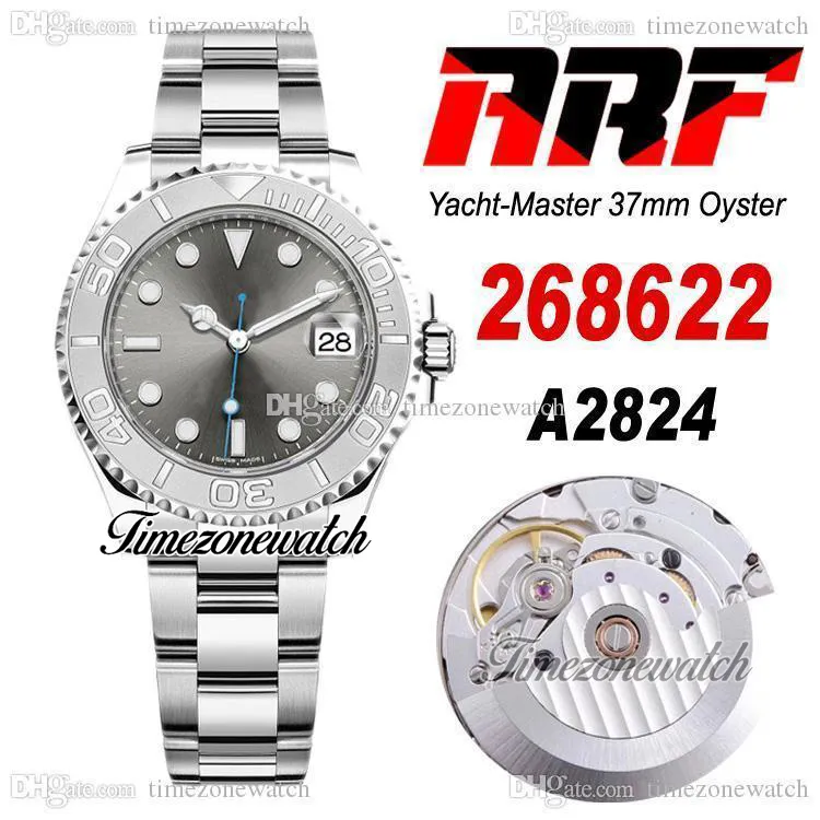 ARF Y-M 37mm 268622 ETA A2824 Automatic Womens Watch Gray Blue Dial 904L Steel OysterSteel Bracelet Ladies Watches Warranty Card Super Edition Timezonewatch R02