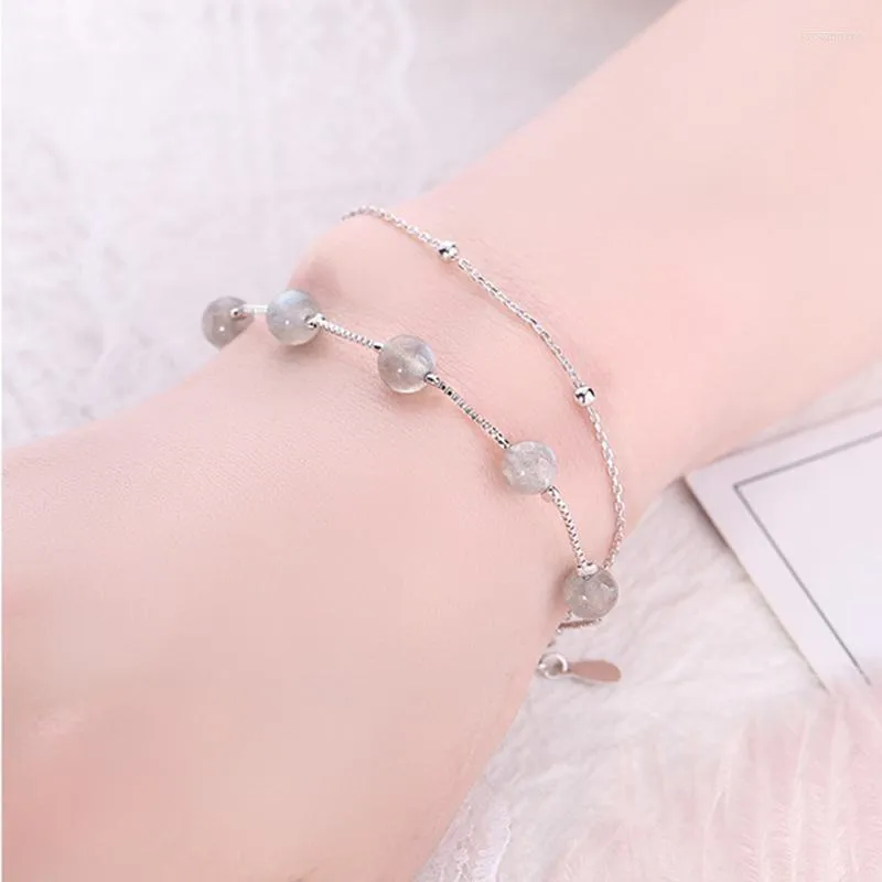 Catena a maglie Carino Kpop Bracciali vintage per le donne Charm Double Round Moonstone Bead Bracciale Ragazze Regalo Gioielli di moda 2022 H026Link Lars22