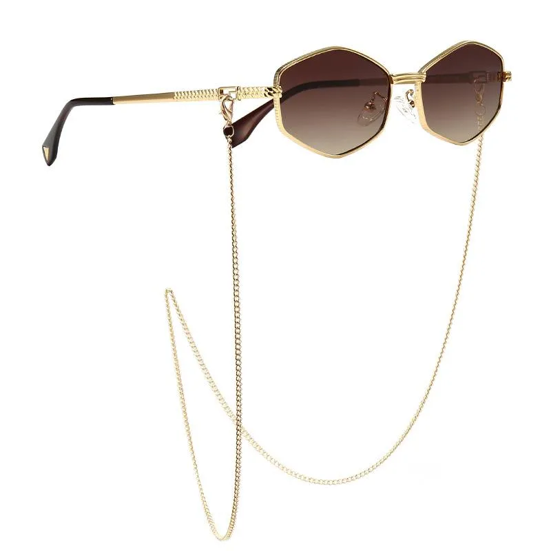 Sunglasses Fashion Vintage Small Frame Rhombic Women Men Designer Travel Chain Sun Glasses Sexy Ladies UV400 Shades