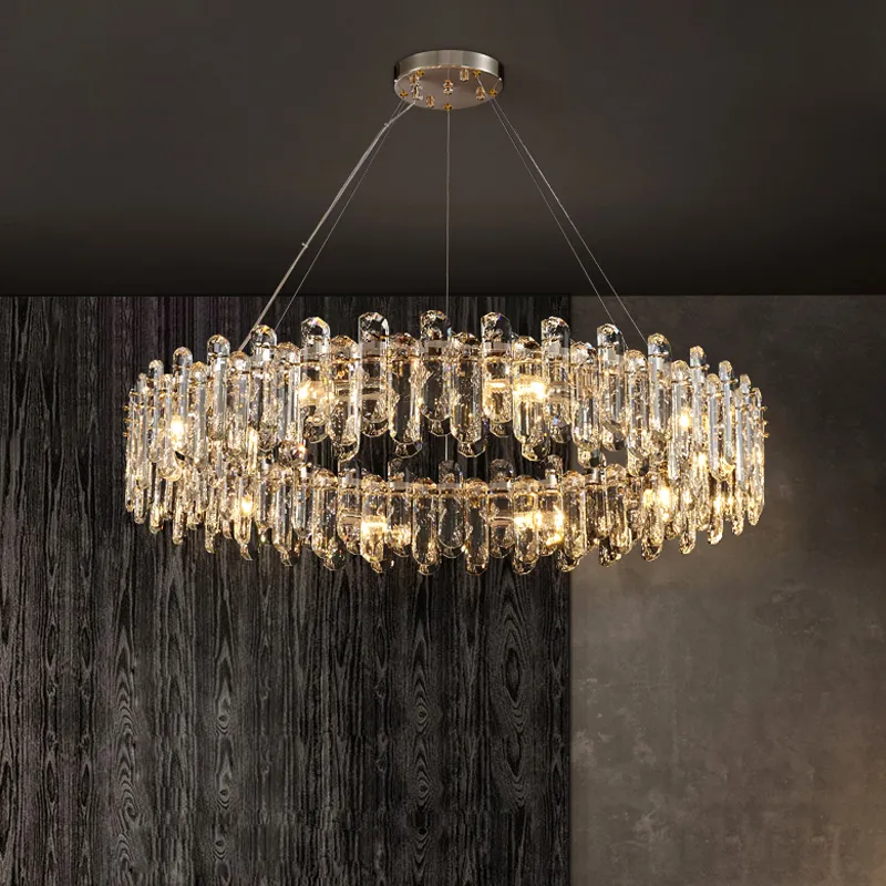 Underbar kristallledande ljuskrona lampa Rund guldbelysning Fixtur Luxury Suspension Lamp för heminredning vardagsrumsmatsal Kök